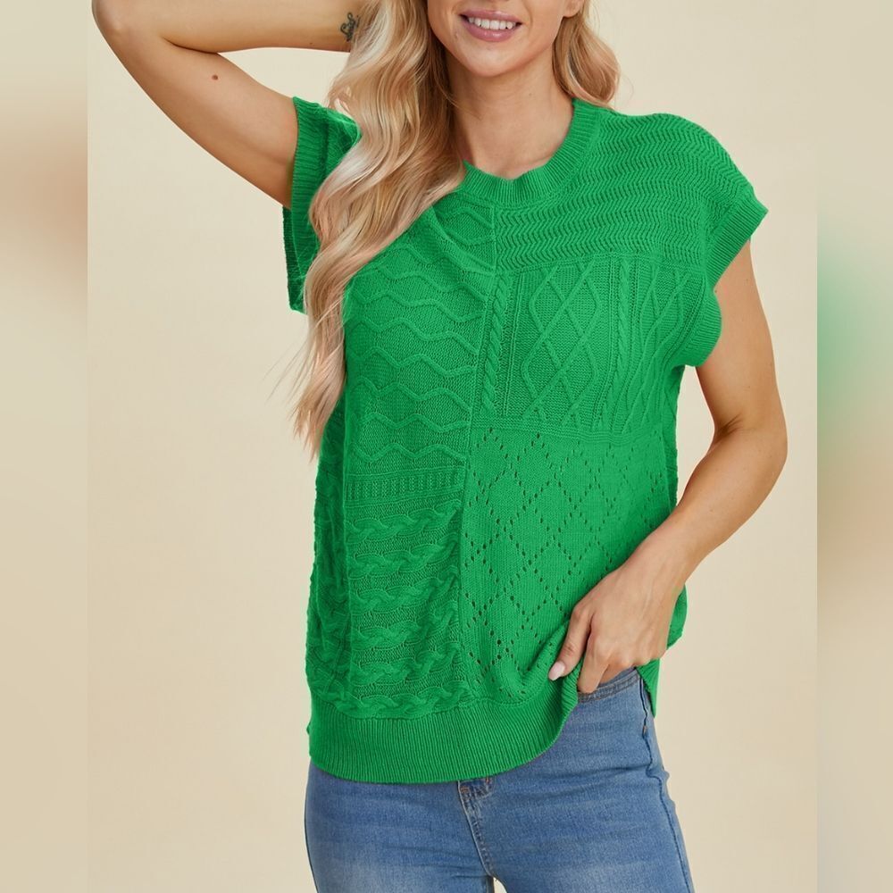 Women's Cable-Knit Round Neck Kelly Green Knit Women's Top